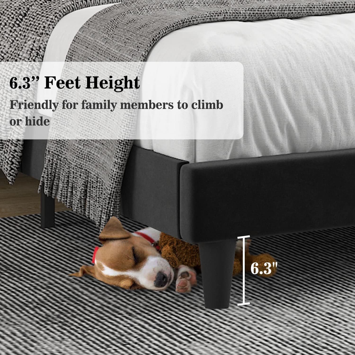 Allewie Queen Bed Frame/Velvet Upholstered Bed Frame with Vertical Channel Tufted Headboard/Strong Wooden Slats/Platform Bed Frame/Mattress Foundation/Box Spring Optional/Easy Assembly/Black