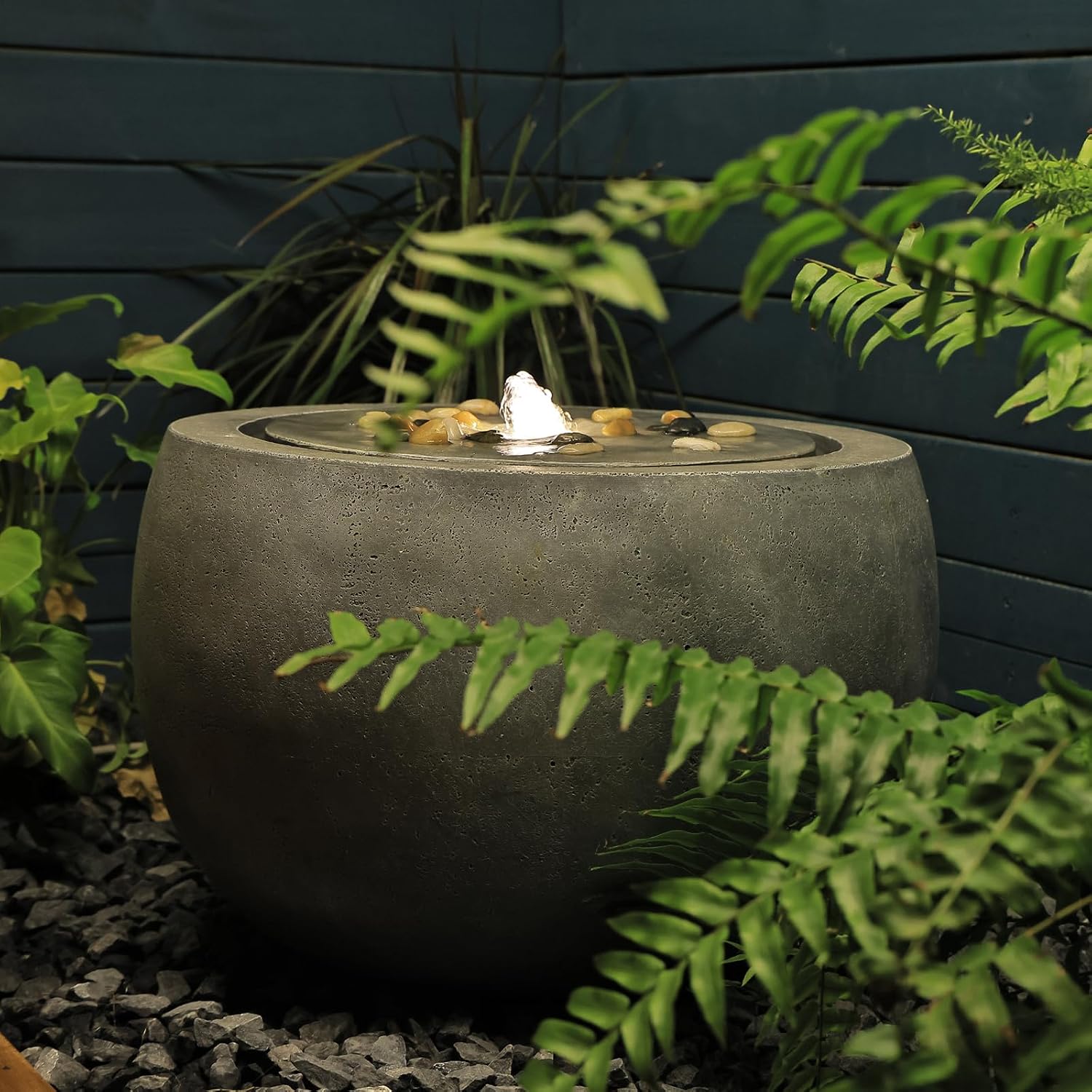 Tankana Garden Medium Water Fountain Outdoor Bubbler Water Feature Indoor with Lights & Pump and Pebbles Waterfall Fountains for Patio Deck Yard Home Decor Gray, 18 'L x 18' W x 11.5' H