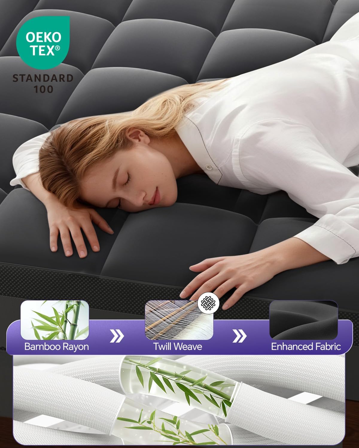 ChiXpace Dual Layer 5 Inch Memory Foam Mattress Topper Twin XL - 2 Inch Gel Memory Foam and 3 Inch Pillow Top Mattress Pad, 7-Zone Egg Crate Twin XL Size Mattress Topper (Black)