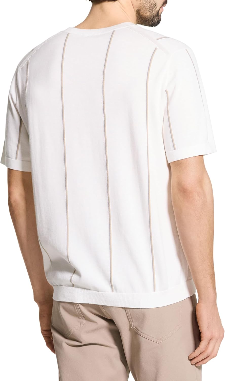Theory Men's Short Sleeve Crewneck Stripe in Tactile Cotton