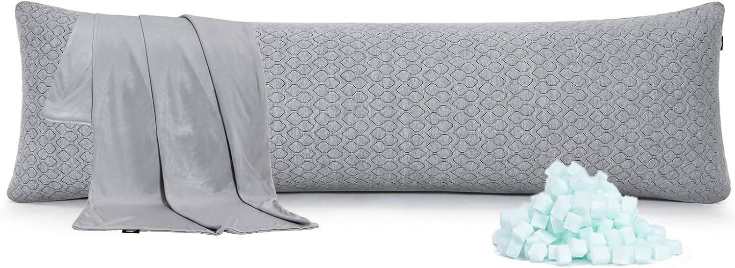 Rainmr Extra Long Body Pillow Memory Foam 180x50cm – Firm King Size Body Pillows for Adults – with Gray Cooling Cover 20 x 70 inches