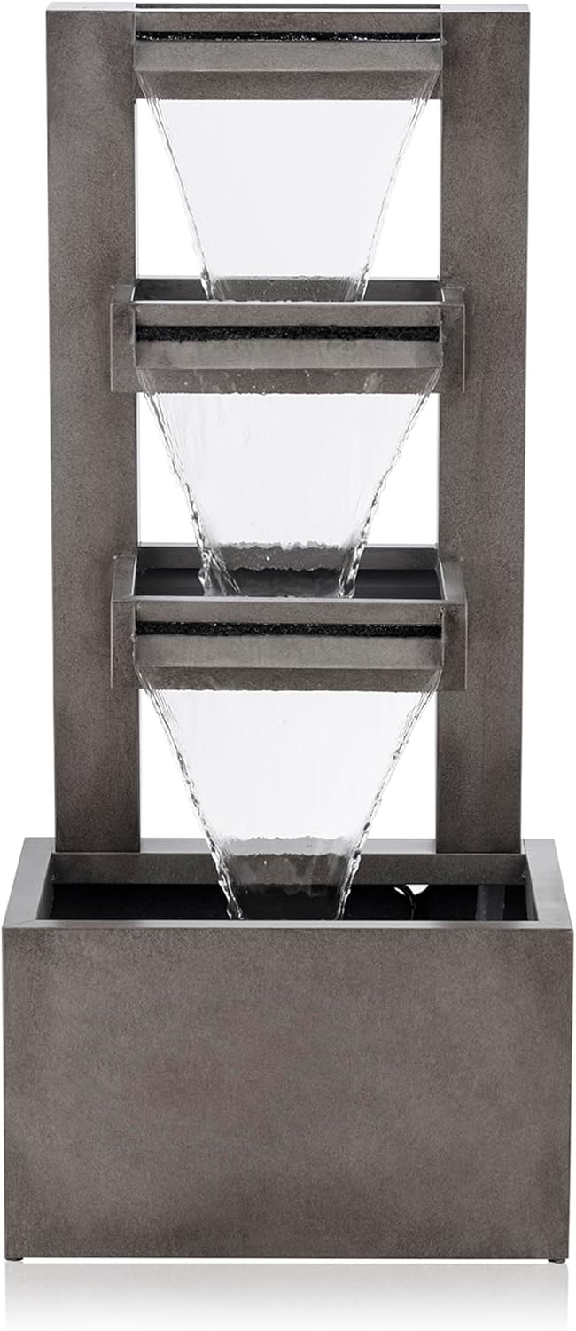 Alpine Corporation 43' Tall Multi-Tier Waterfall Fountain - Industrial Style Water Feature for Garden, Patio, Yard, Backyard, Relaxing Water Flow, and Serene Landscaping, Gray