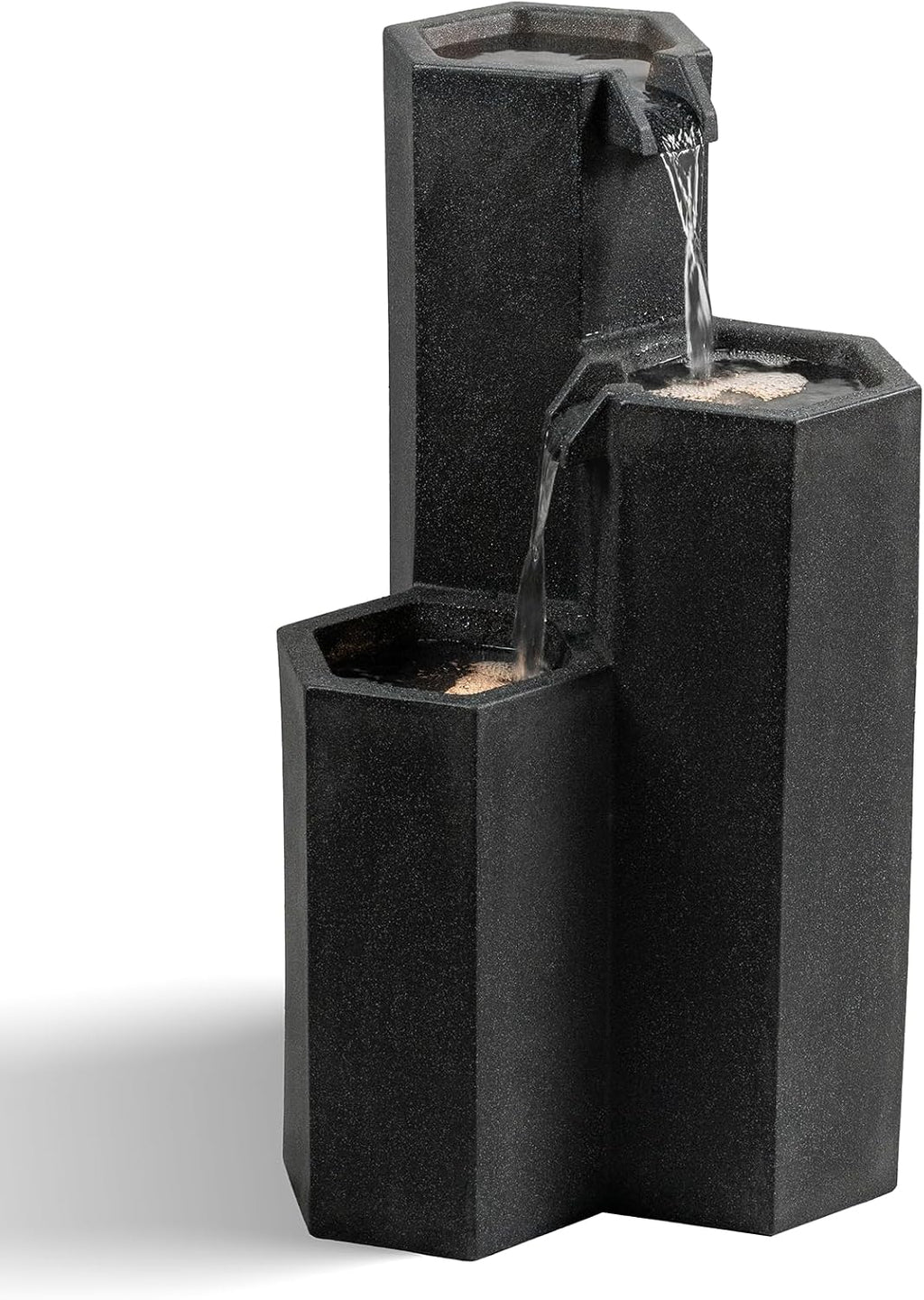 27.95'' H 3-Tiers Cascading Outdoor Water Fountain Made with Eco-Friendly Recyclable Materials, Polyethylene Waterfall Fountain, Outdoor Decor with LED Lights for Patio, Backyard