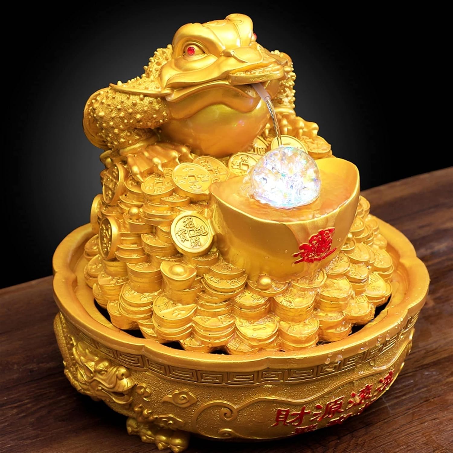 Tabletop Water Fountain Golden Lucky Tabletop Fountains Resin Indoor Waterfall Fountain Home Office Feng Shui Wealth Lucky Decoration Opening Housewarming Gift Home Decor