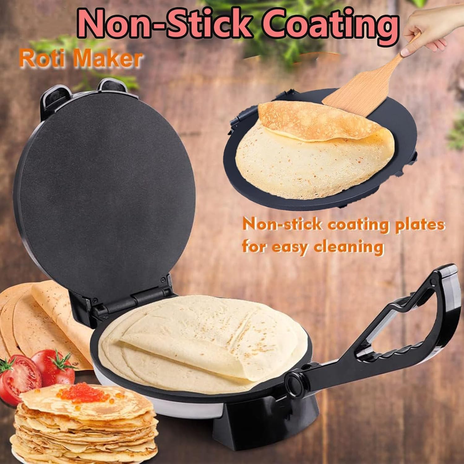 1500W Electric Tortilla Maker, 10 Inch Non Stick Tortilla Press, with Temperature Control & Stainless Steel Cover, Electric Roti Maker for Pitas, Chapati, Roti, Flatbread