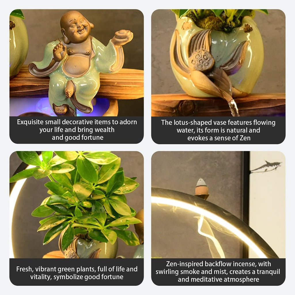 Table Fountain, Tabletop Water Fountain Indoor Décor, Waterfall with LED Lights, for Home Office Ambience, for Office, Living Room, or Bedroom(A)