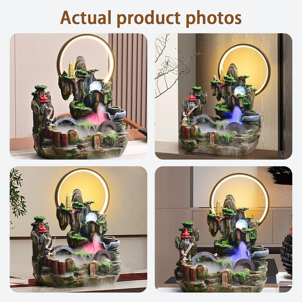 Table Fountain, Tabletop Water Fountain Indoor Décor, Cascading Waterfall with LED Lights, Quiet Pump Desktop, for Home and Office Indoor Spaces Decors