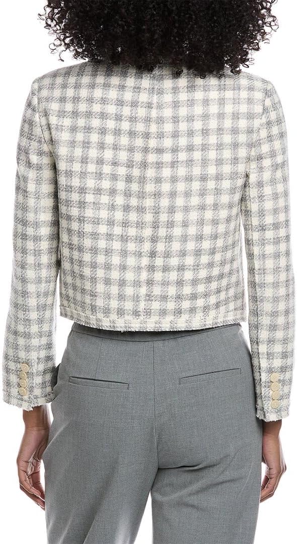 Theory Womens Cropped Gingham Jacket, 12, Grey