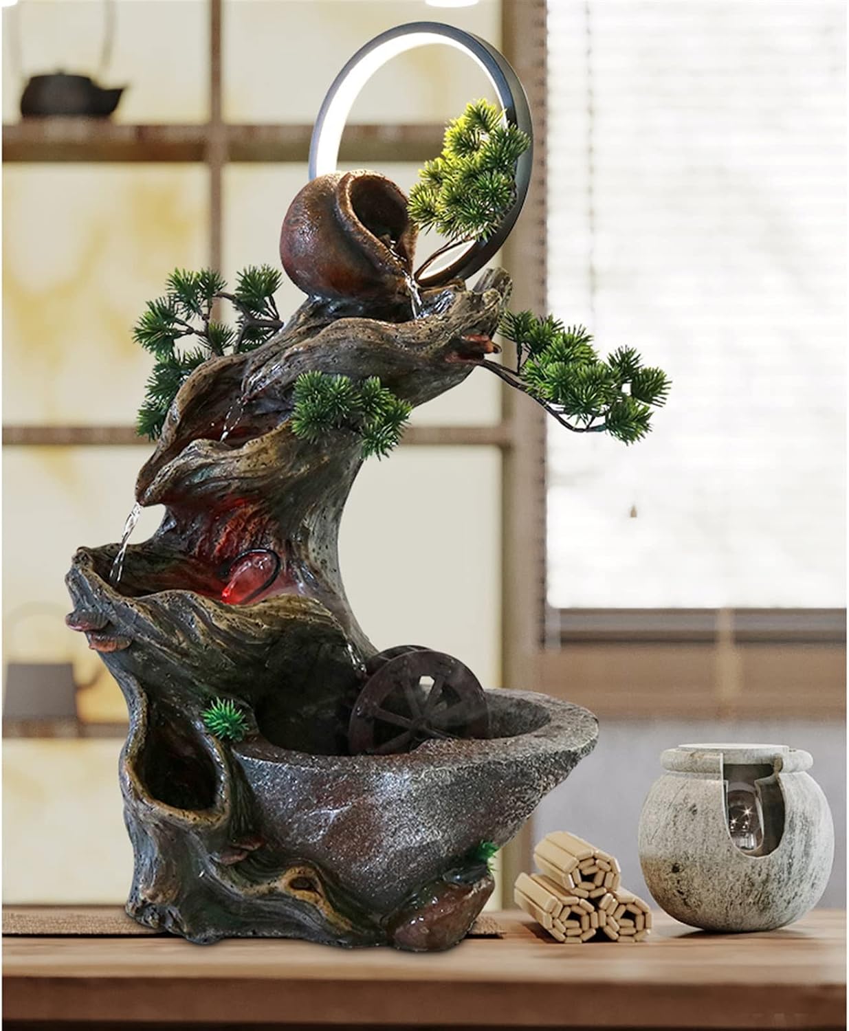 Indoor Water Fountain Tabletop Fountains Desktop Landscape Ornaments with Aperture Office Micro Landscape Landscaping Small Rockery Flowing Water Fountain Home Decoration Meditation Fountain