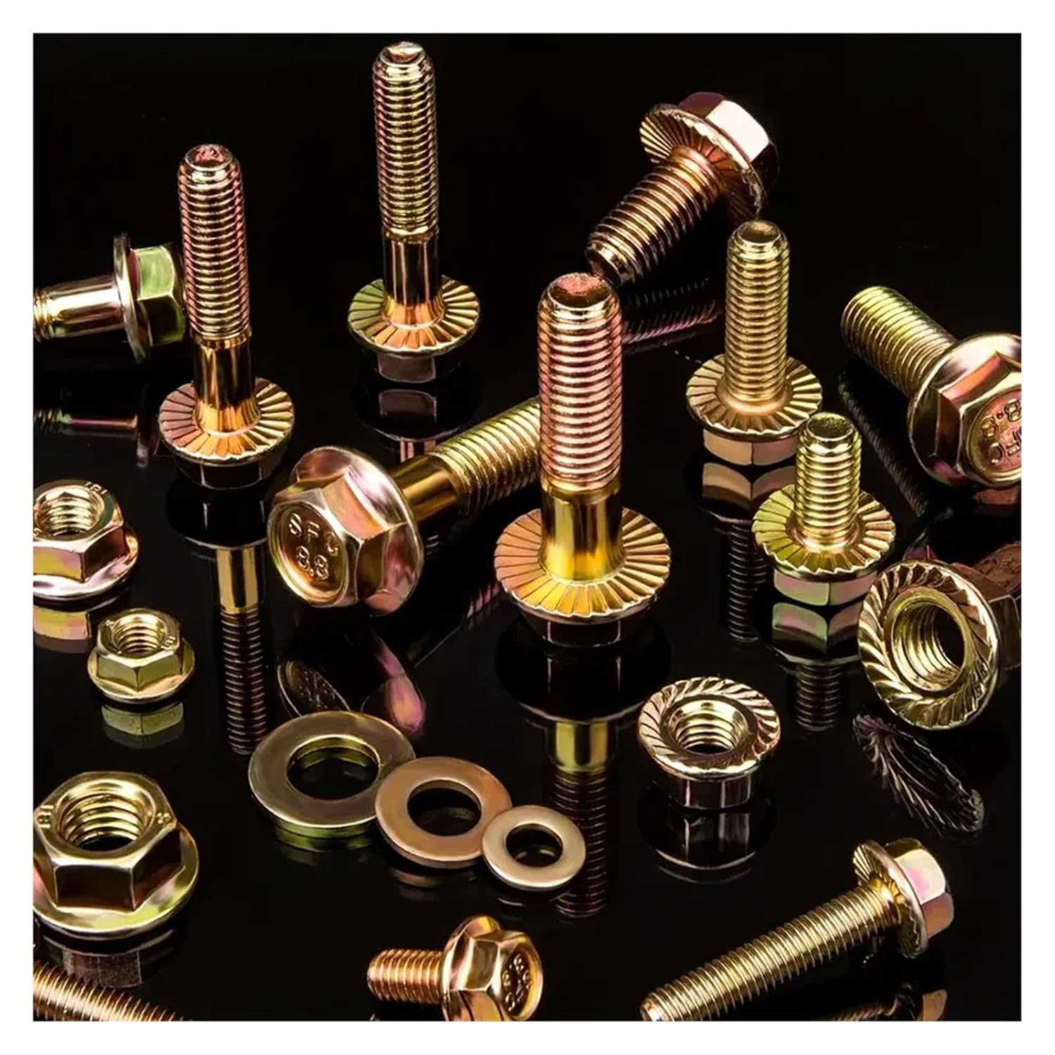 521pcs Carbon Steel Flange Bolt and Nut Assortment Kit - Grade 8. Hex Serrated Screws with Coarse & Partial Threads