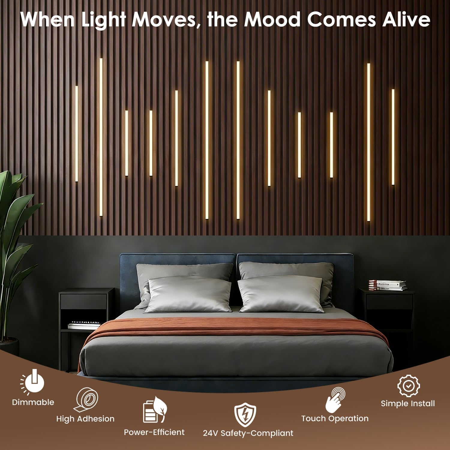 LED Recessed Lighting Kit Self-Adhesive LED Strip Lights for Interior Wood Slat Wall. Dimmable 3000K Wall Panel Lamps with Touch Control for Stairs & Home Decor(Black)