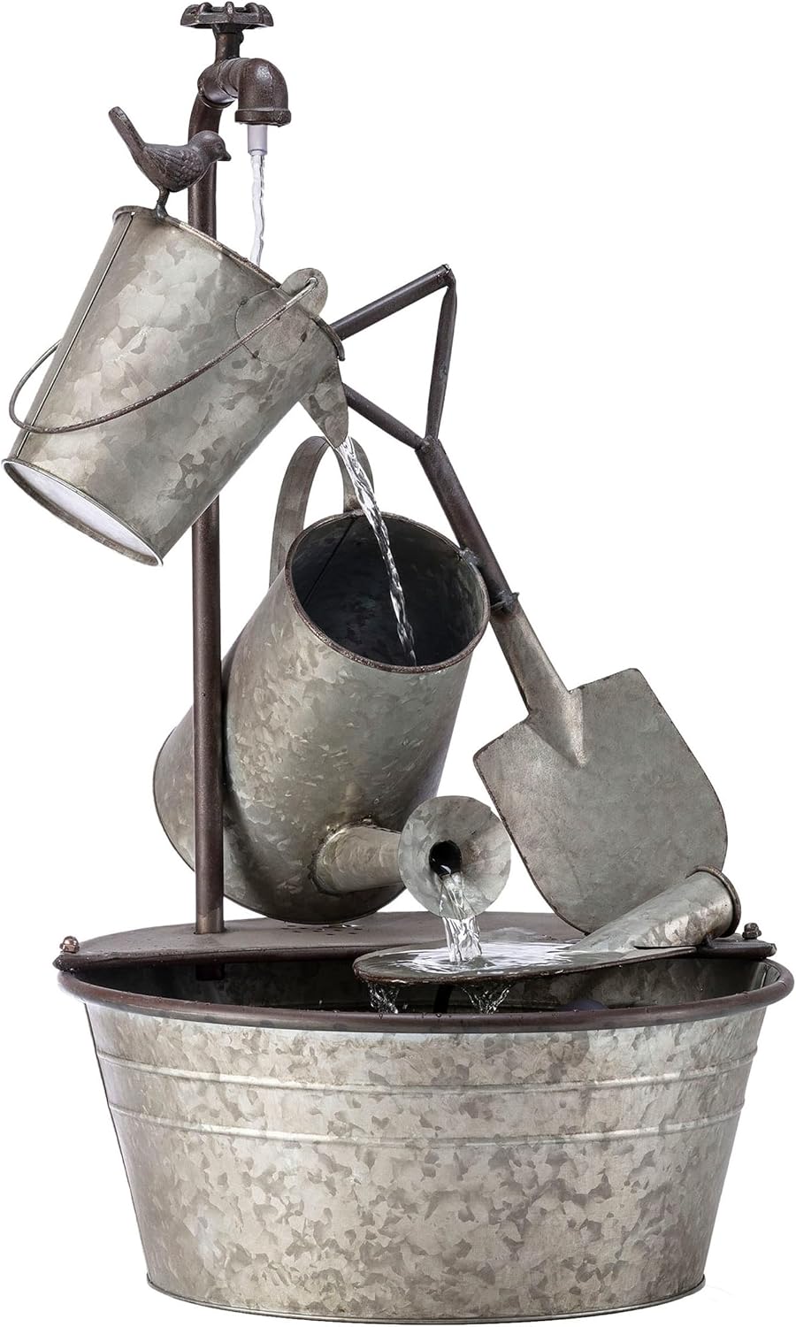 Alpine Corporation YHL106 Outdoor Floor 3-Tiered Metal Garden Tools Water Fountain, Tools and Faucet Waterfall, 28', Gray