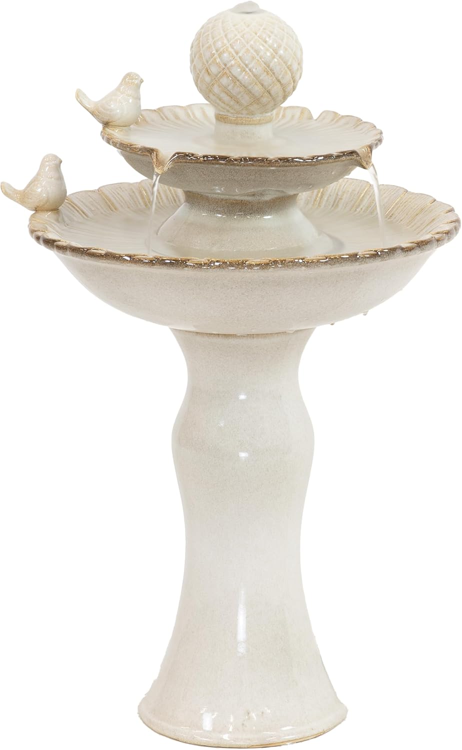 Sunnydaze 27' H 2-Tier Ceramic Water Fountain - Outdoor Water Feature for Patio, Yard, Balcony - Garden Fountain - White