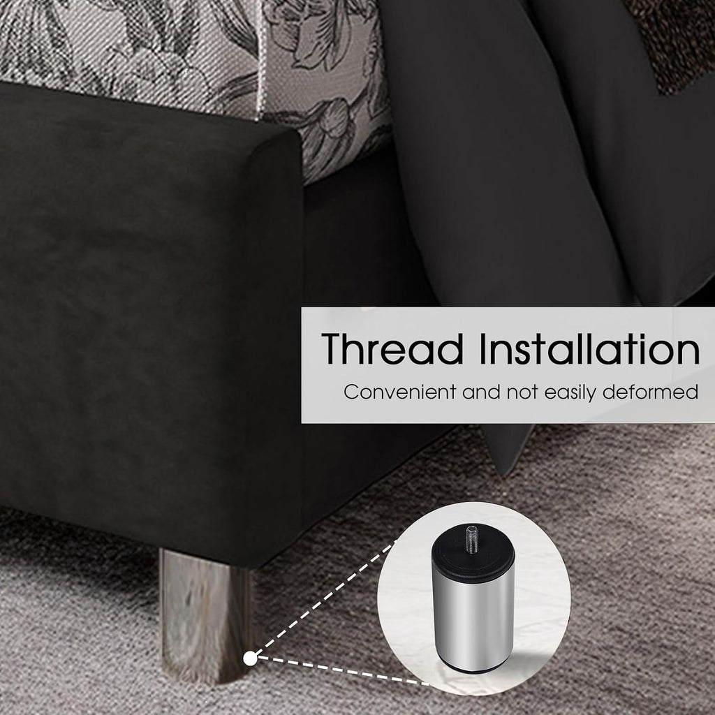 PaPaJet Upholstered Queen Bed Frame with Tall Headboard, Wingback Platform Bed, Low Profile Velvet Tufted Button, No Box Spring Needed, Easy Assembly, Black