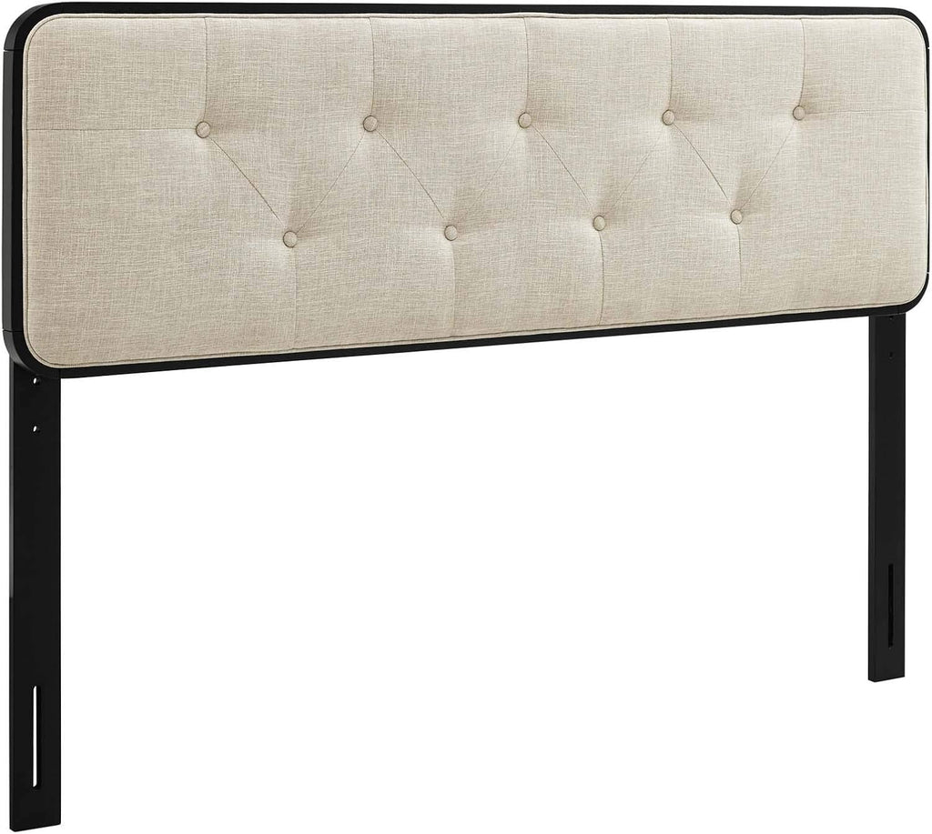 Modway MOD-6234-BLK-BEI Collins Tufted Queen Fabric and Wood Headboard, Black Beige