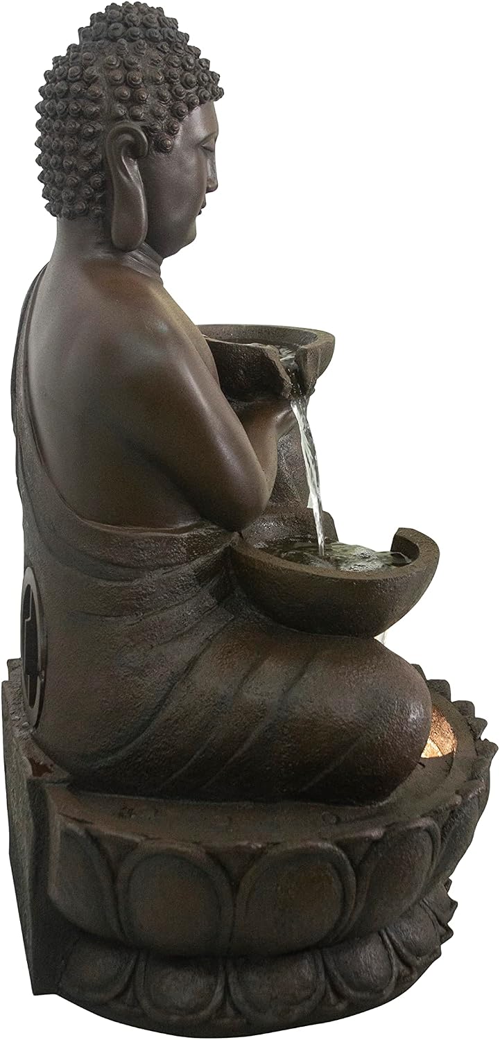 Hi-Line Gift-Large Buddha Fountain W/LED Light in/Outdoor Fountain Resin Garden Decor