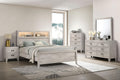 MASARA 5-Piece Contemporary Bedroom Set, Queen Size with Lighted Headboard Shelves, White Wash Finish.
