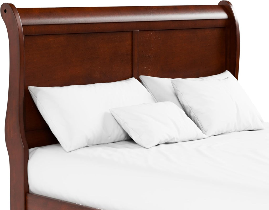 Furniture of America Arabella Traditional Solid Wood 3 Piece Bedroom Set, Queen Bed Frame and Nightstands Set of 2, Chic Sleigh Design Bedframe with Headboard and Footboard, Box Spring Needed, Cherry
