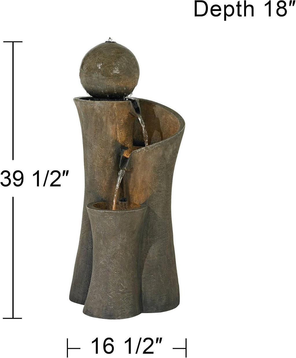 Sphere Curve 39 1/2' High Large Modern Zen Indoor Outdoor Decor Faux Stone Floor Fountain with Light LED Waterfall Cascading Water Feature for Outside Garden Patio Yard Backyard - John Timberland