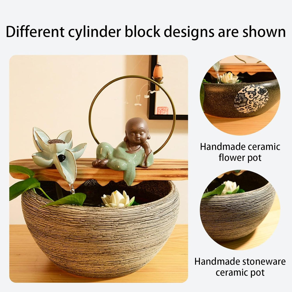 Tabletop Waterfall Fountain, Zen Meditation, Resin, Indoor Water Feature for Home, Office, Bedroom, Living Room, Space, Fengshui Decor(A,12.5 * 12.5 * 11.2in)