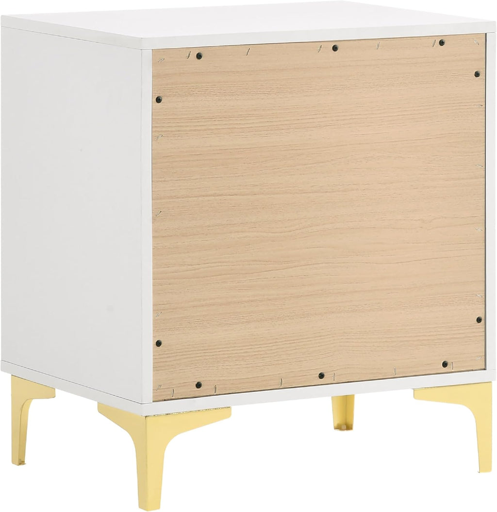 Benzara Dle 5 Piece Queen Bedroom Set, White Faux Leather, Modern Gold Accents