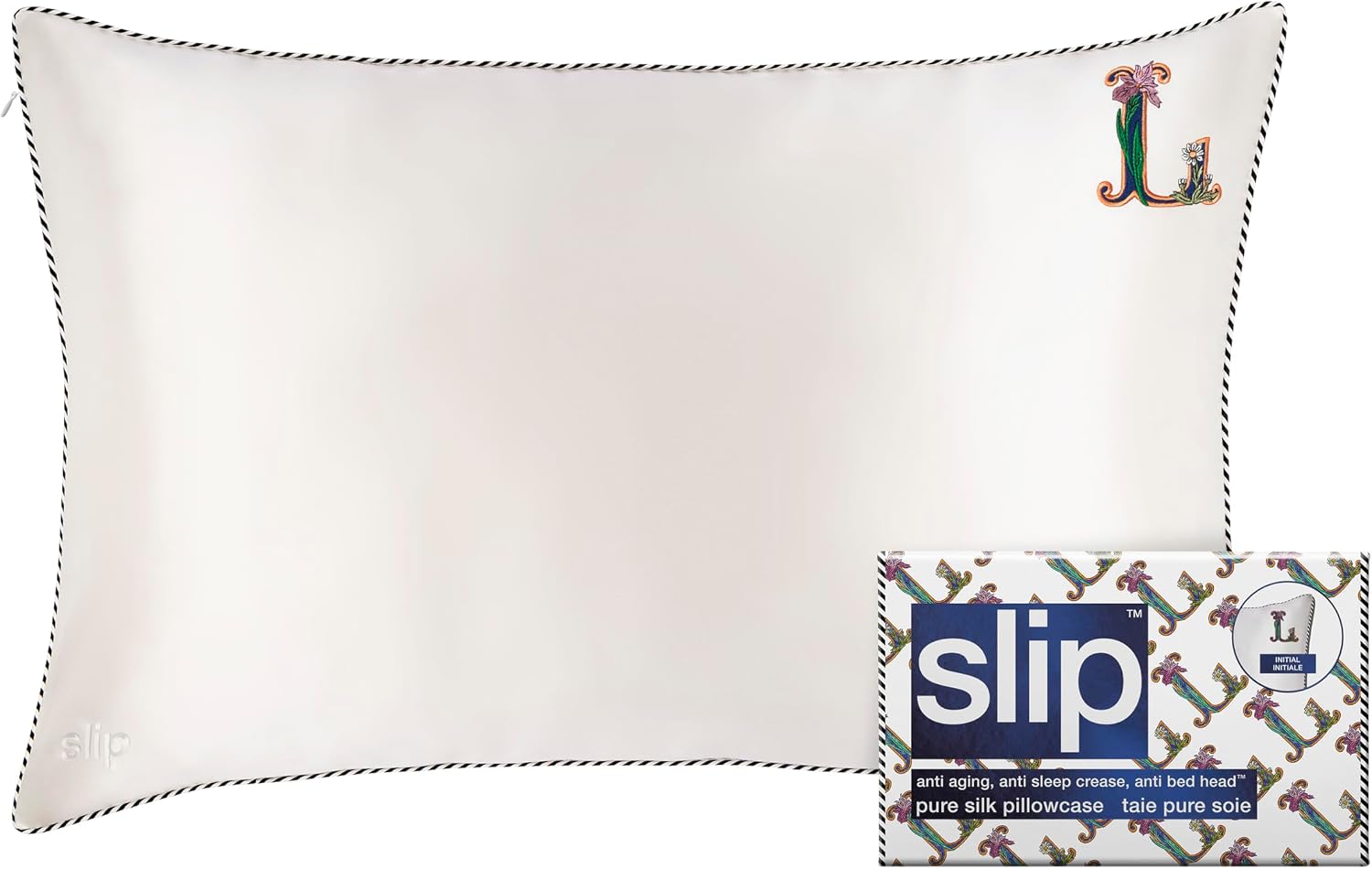 slip The Original Queen Pure Silk Pillow Case - 100% Pure 22 Momme Mulberry Silk - Queen Standard Size - Anti-Aging, Anti-BedHead, Anti-Sleep Crease, Initial Collection: Letter L (20' x 30')