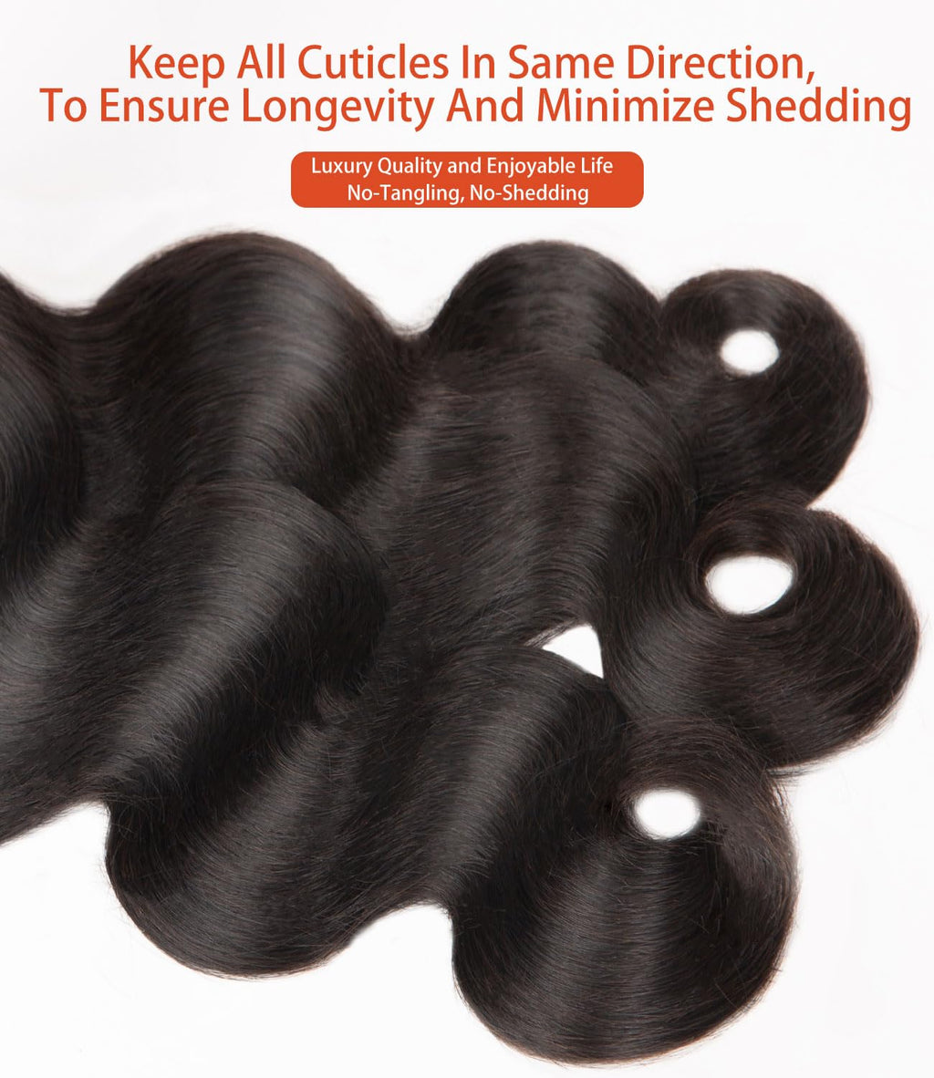 MLIP Body Wave Bundles Human Hair, 100% Raw Indian Hair, Full & Thick, No Tangle No Shedding, Silky Soft After Multiple Washes, Lasts 3X Longer, Natural Color, 3 Bundles 10 10 10 Inch