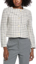 Theory Womens Cropped Gingham Jacket, 12, Grey