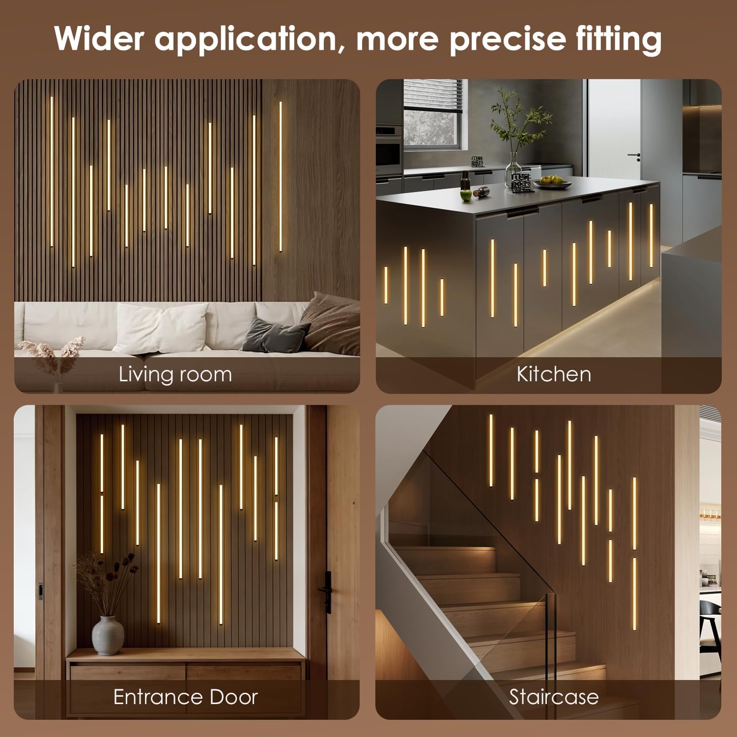 LED Recessed Lighting Kit Self-Adhesive LED Strip Lights for Interior Wood Slat Wall. Dimmable 3000K Wall Panel Lamps with Touch Control for Stairs & Home Decor(Black)