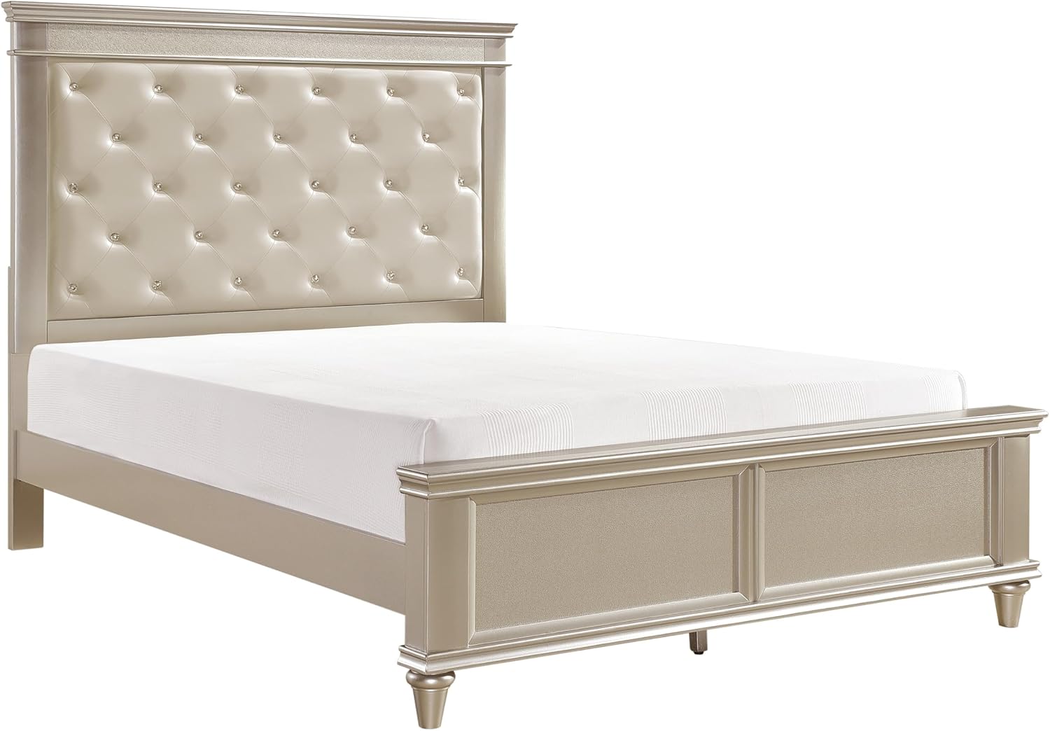 5-Piece Modern Silver Finish Queen Size Bed Set Upholstered Headboard Traditional Design Wooden Bedroom Furniture
