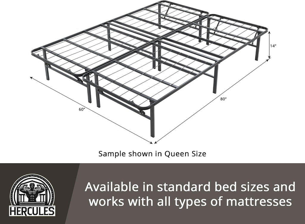 Hercules Folding Metal Bed Frame, 14 Inch Platform Mattress Foundation, King