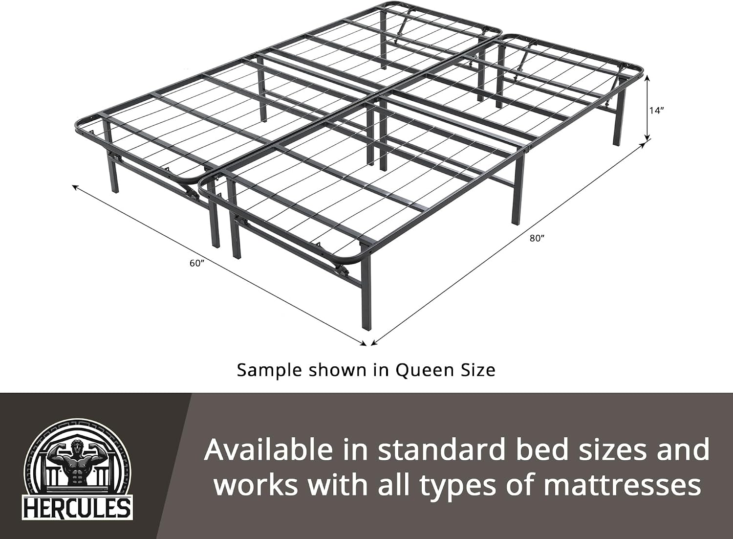 Hercules Folding Metal Bed Frame, 14 Inch Platform Mattress Foundation, King