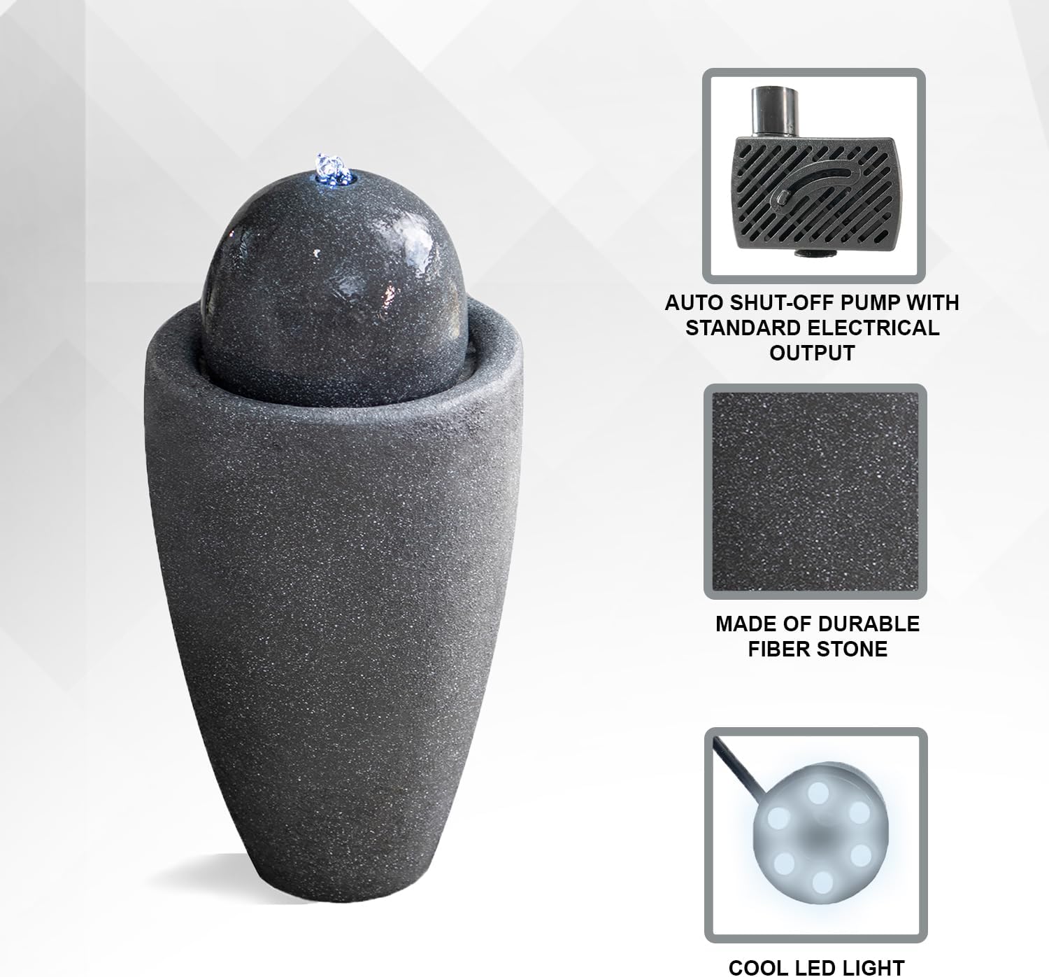 XBrand 25.98' H Blue Round Stone Indoor/Outdoor Modern Sphere Water Fountain with LED Lights – Ball Bubbling Fountain Décor for Garden, Patio, Or Tabletop