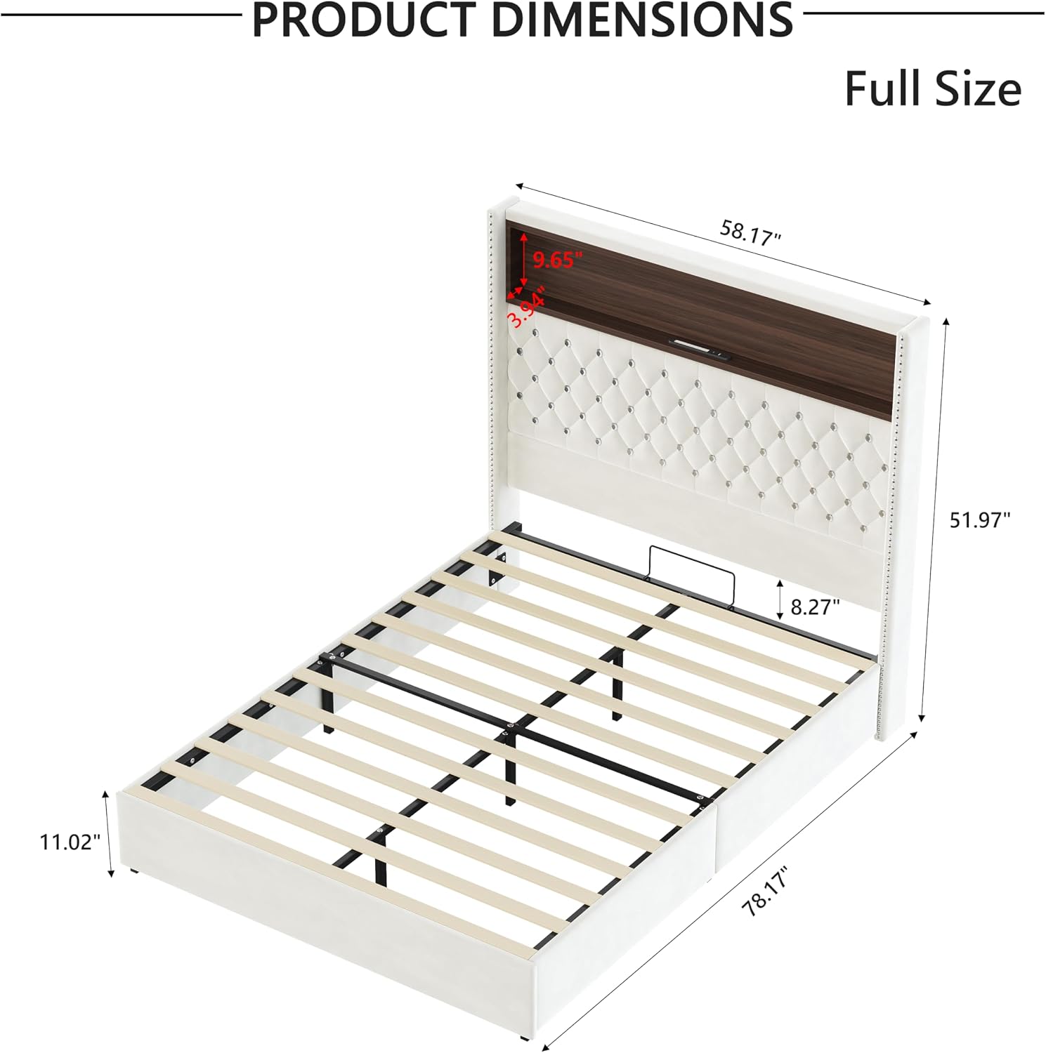 JIVOIT Full Size Bed Frame with Storage, Velvet Tufted Soft Bed Frame with 52'' High Headboard with Rivet Decoration, Wing-Back Platform Bed with Headboard Shelf, No Box Spring Needed (Beige,Full,42)