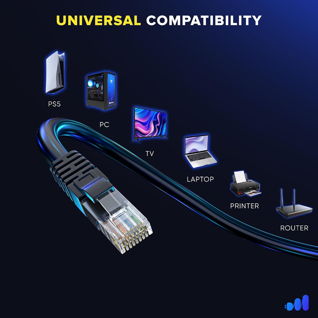 Maximm Cat 6 Ethernet Cable - 15 ft (50-Pack) - High-Speed LAN, Internet, Patch, and Network Cable - UTP, 10Gbps, 550MHz Ethernet Cord - Black