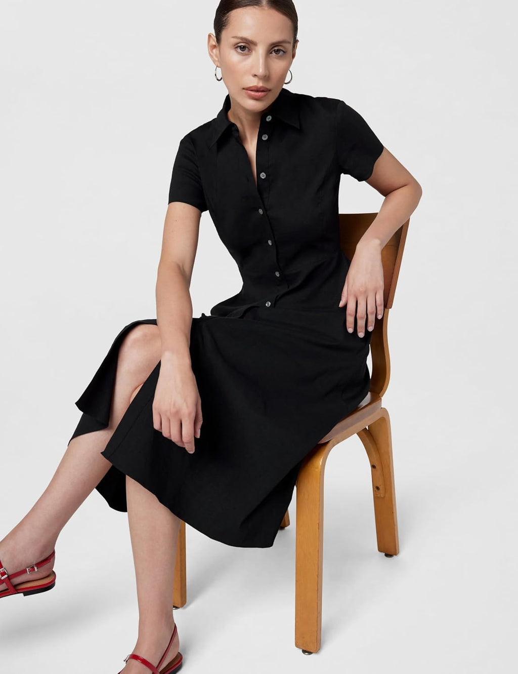 Theory Women's Short Sleeve Midi Buttondown Dress