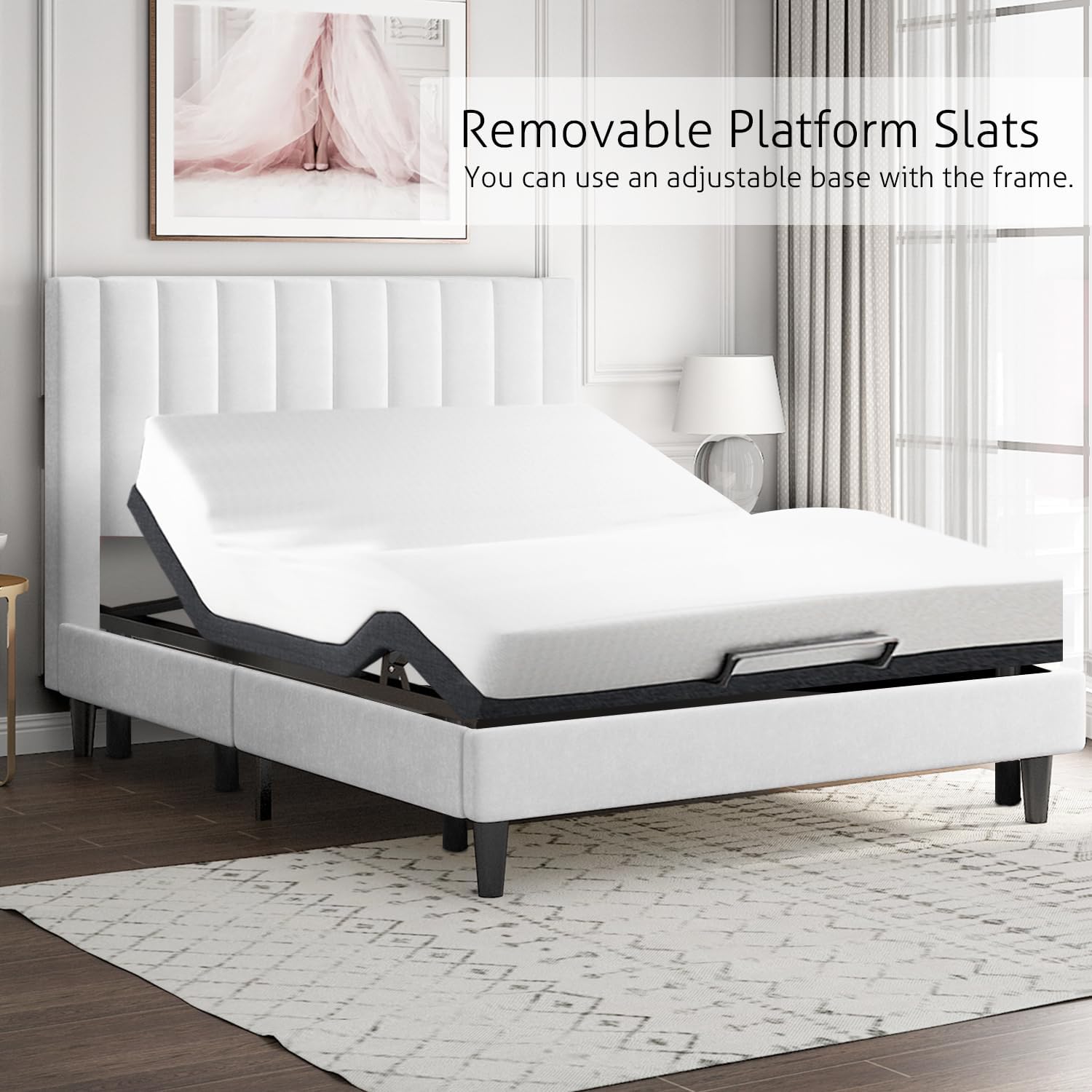SHA CERLIN Twin Bed Frame/Velvet Upholstered Platform Bed Frame with Headboard/Strong Wood Slats Support/Mattress Foundation/No Box Spring Needed/Easy Assembly/White