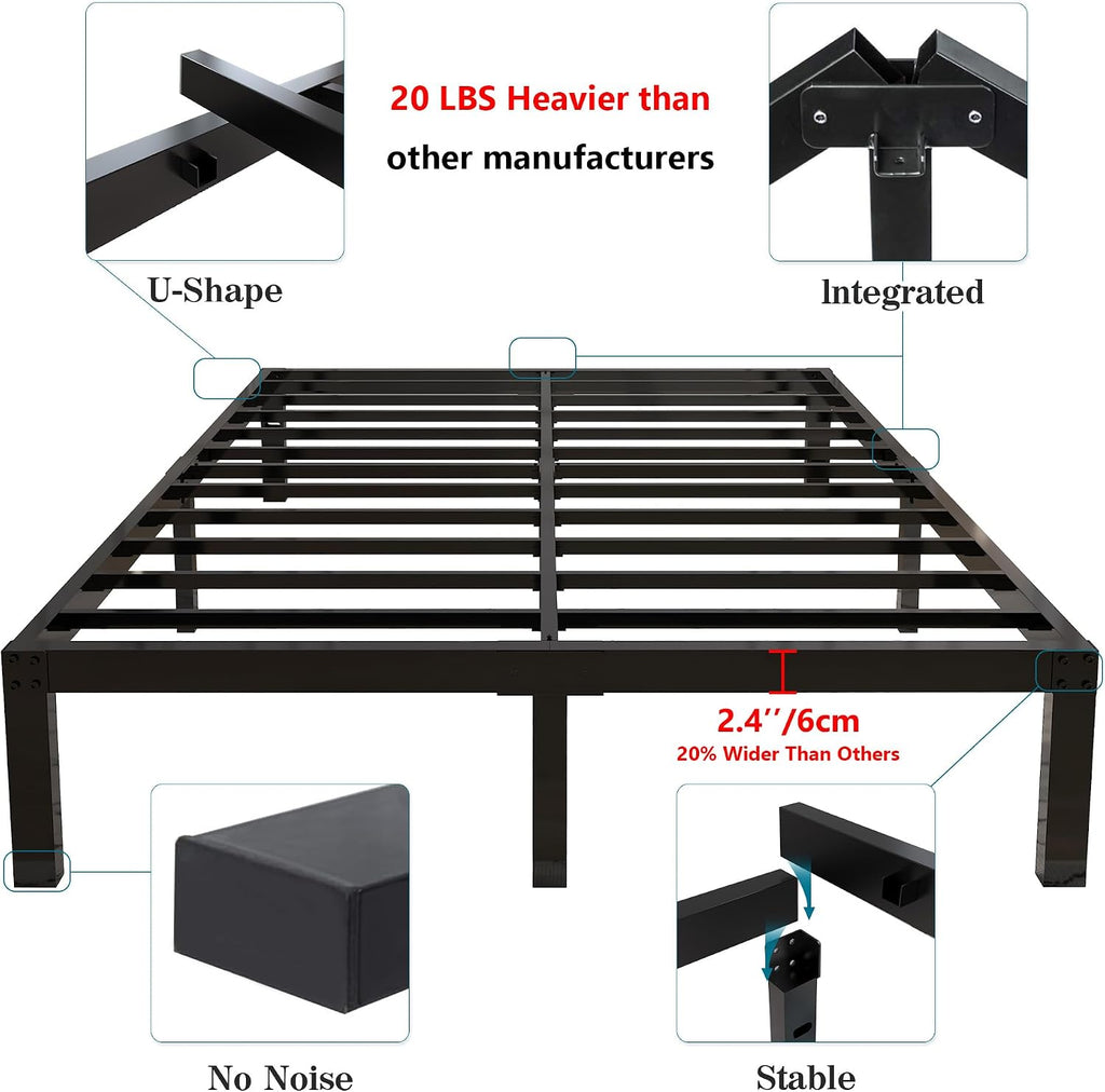 yookare 14 Inch 4000lbs Heavy Duty Support Basic Bed Frame/Mattress Foundation/Box Spring Replacement/Steel Slat Platform/Easy to Assemble/with Storage/Noise Free, Cal King