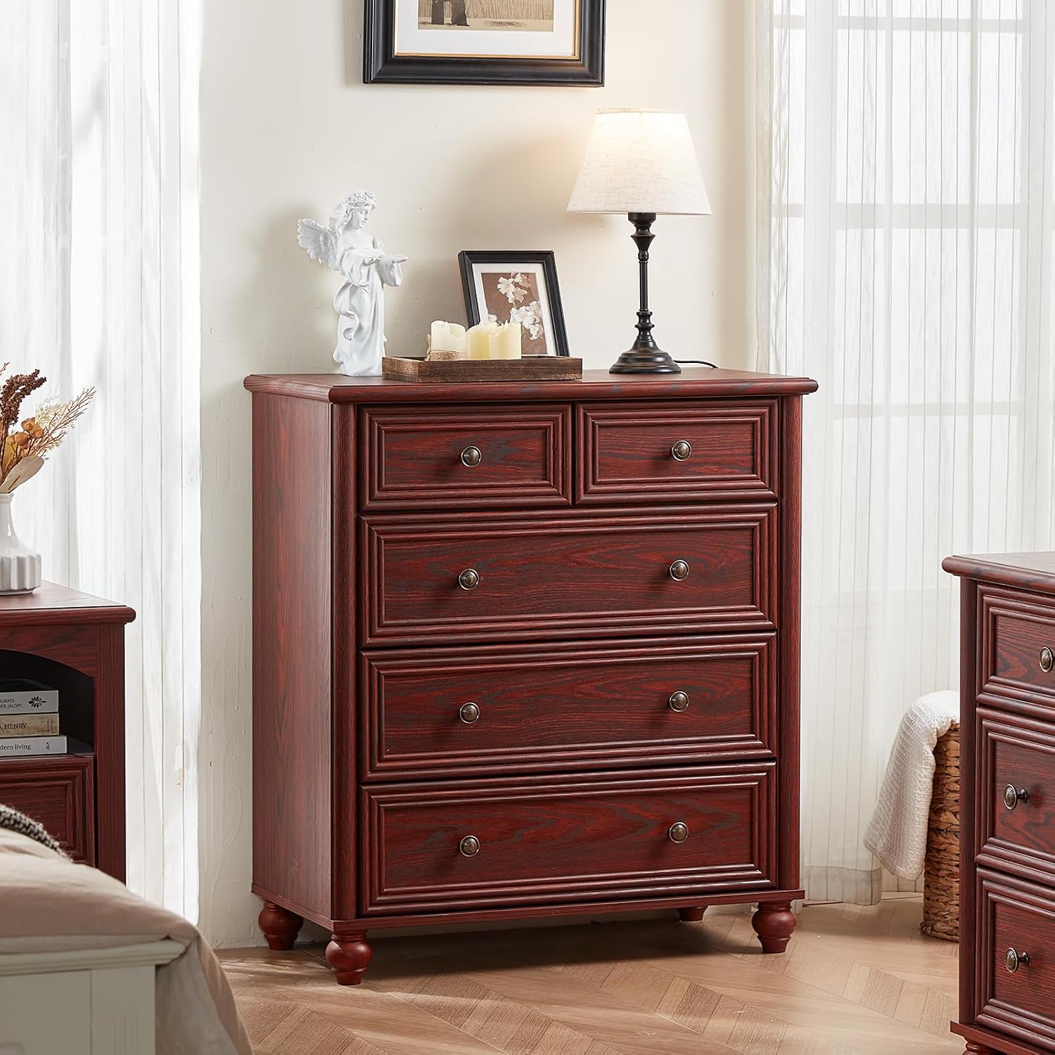 Farmhouse Dressers & Night Stand Set of 3, Wood 54' Wide 7 Drawer Dresser & 35.5'Tall Chest of Drawers, 18' with Charging Station Nightstand, Bedroom Furniture Dresser Set for Home Living Room Hallway