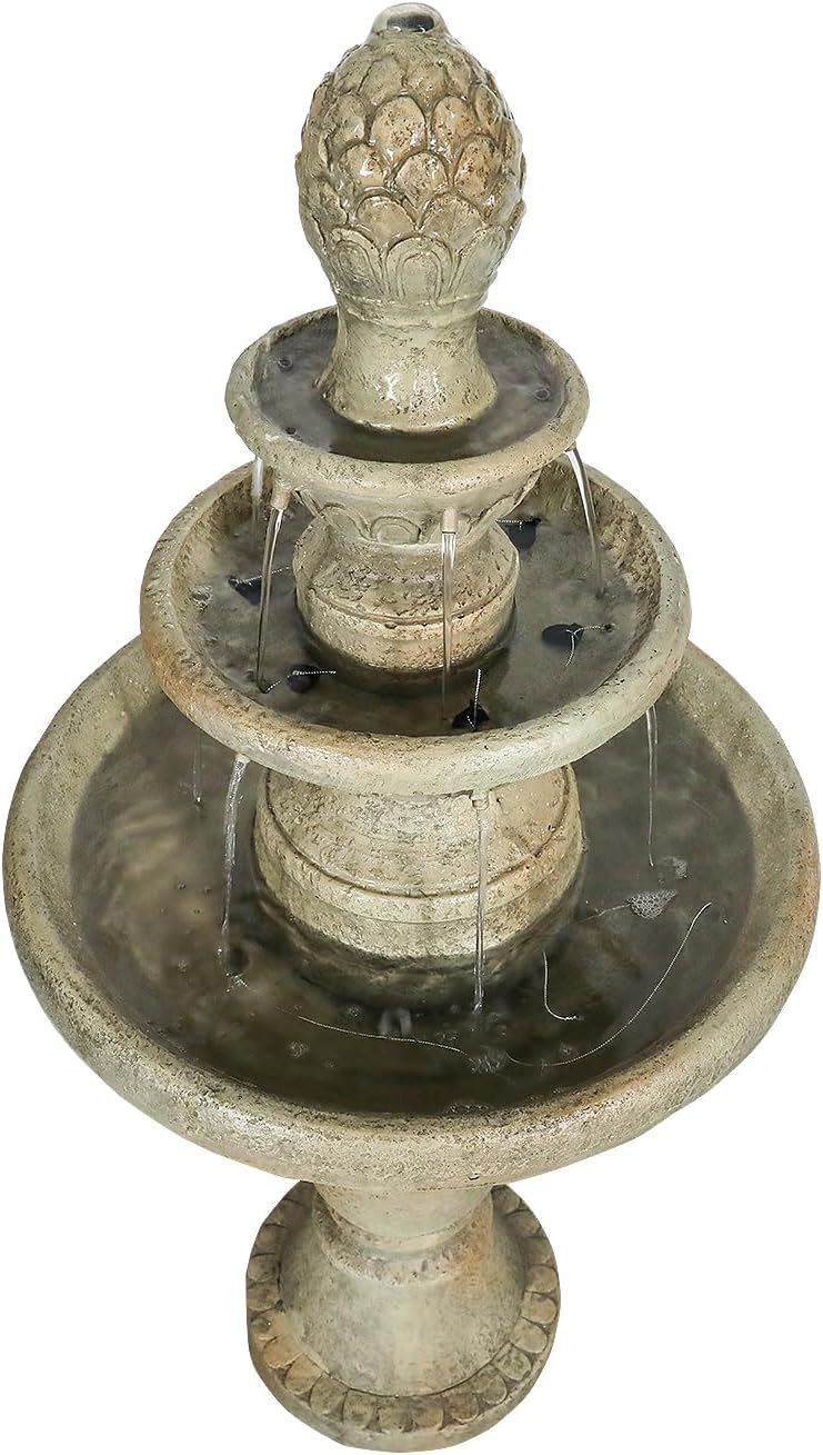 42.5' H Traditional Outdoor Water Fountain with Pineapple Finial – Classic Garden Décor with Flowing Cascade and Antique Stone Finish for Patios, Lawns, and Courtyards