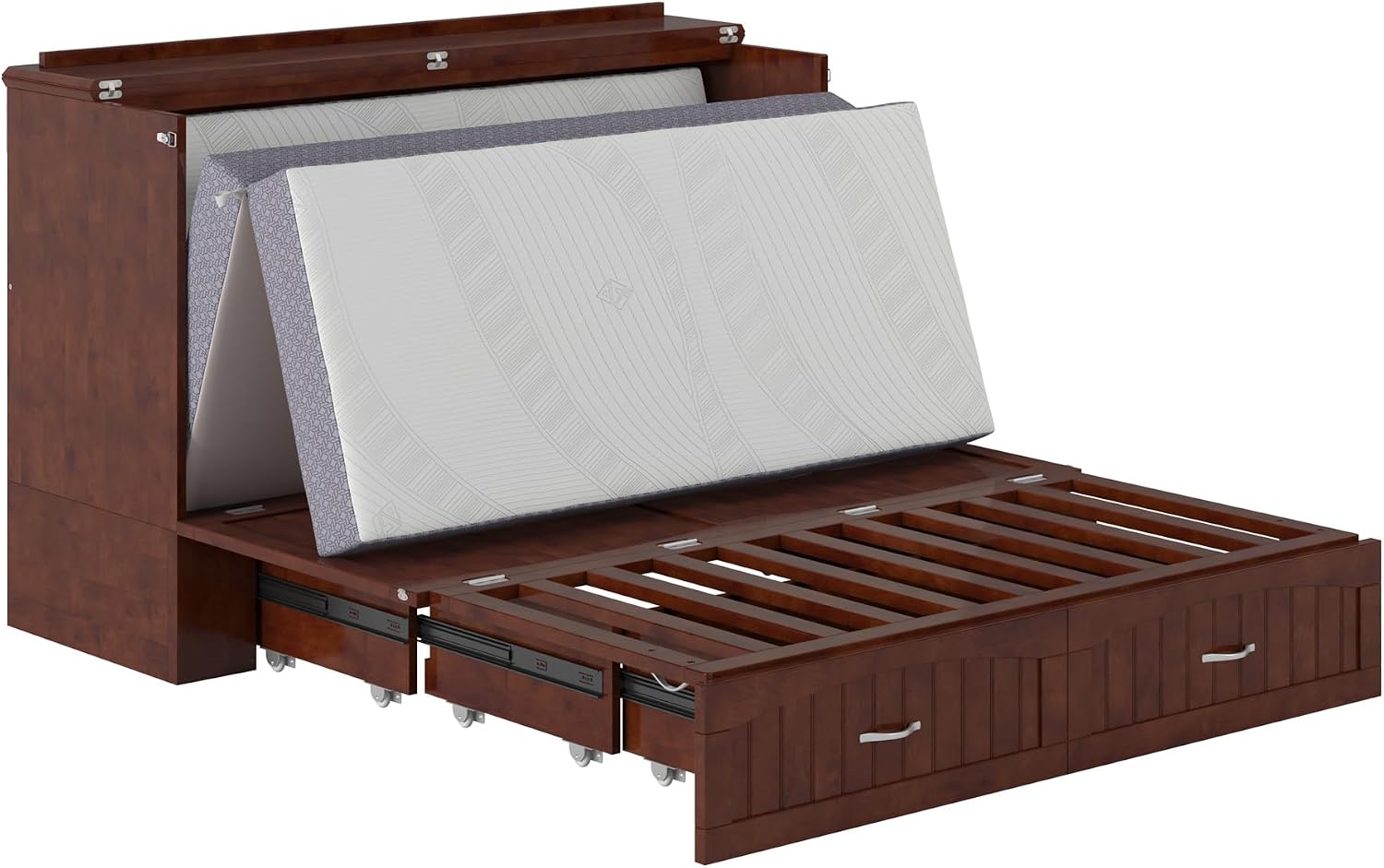 AFI, Southampton Murphy Bed Chest Queen with 6' Mattress, Storage Drawer & Built-in USB Charger, Walnut
