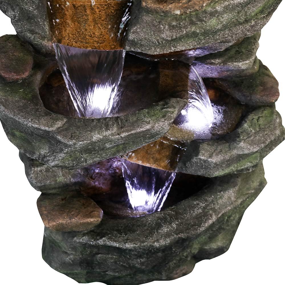 SunJet 40.5' High Rocks Outdoor Water Fountain - 6-Tiers Cascading Waterfall with LED Lights, Soothing Tranquility for Home Garden, Yard Decor