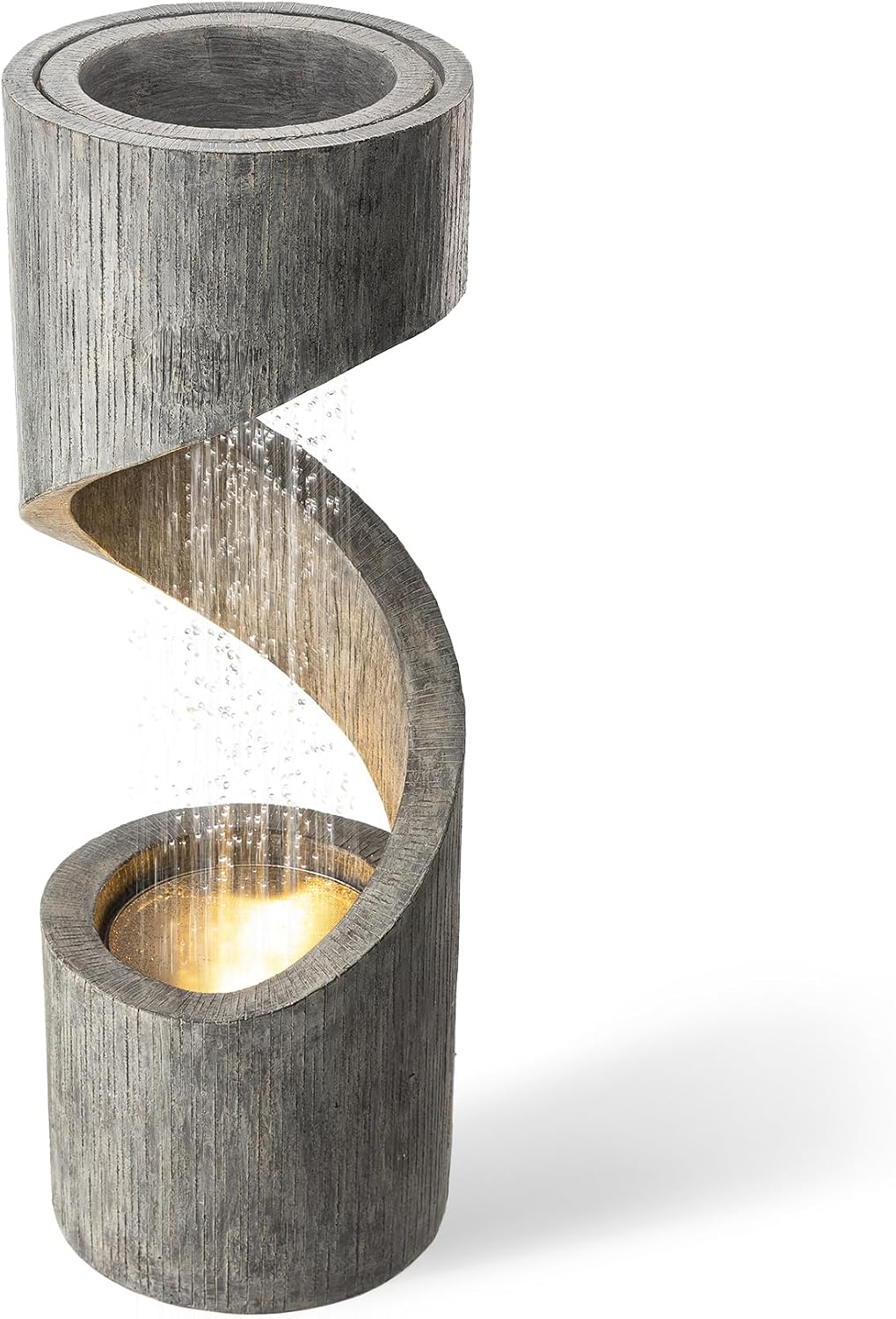 Glitzhome Outdoor Fountain with LED Light, Oversized Spiral Water Fountain Outdoor with Stone Planter, Modern Curved Waterfall Fountains Water Feature for Garden Patio, 40'H