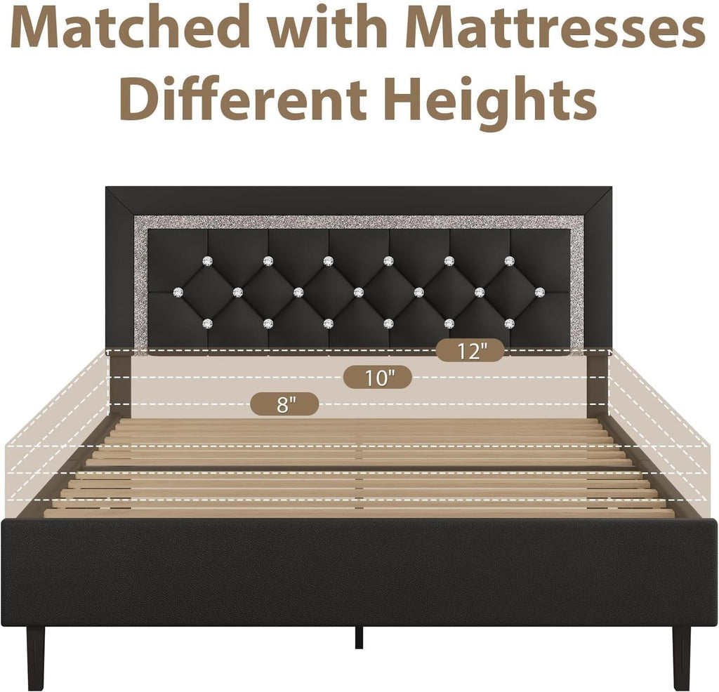 BarnFurin Full Size Bed Frame with Tufted Button Headboard, Upholstered Platform Bed Frame with Diamond Design, Wood Slat Support, No Box Spring Needed, Easy Assembly, Black