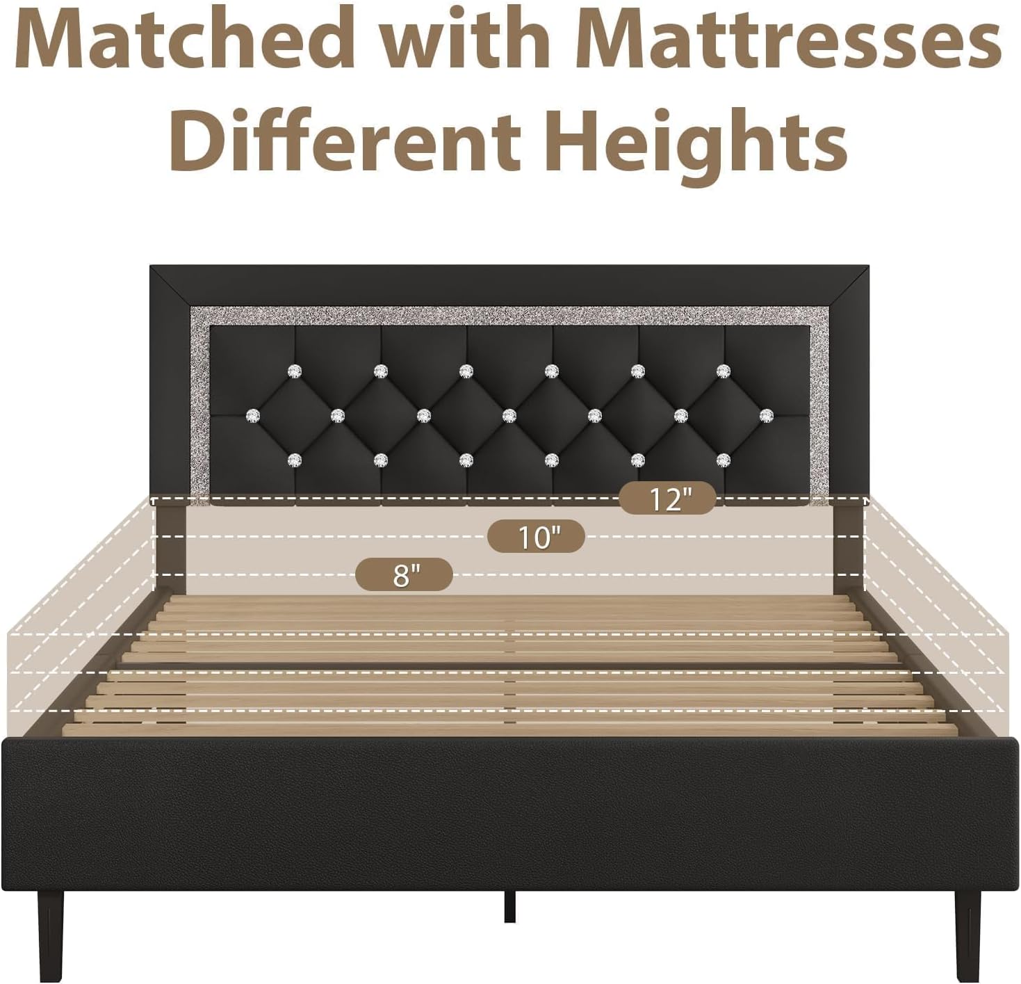 BarnFurin Full Size Bed Frame with Tufted Button Headboard, Upholstered Platform Bed Frame with Diamond Design, Wood Slat Support, No Box Spring Needed, Easy Assembly, Black