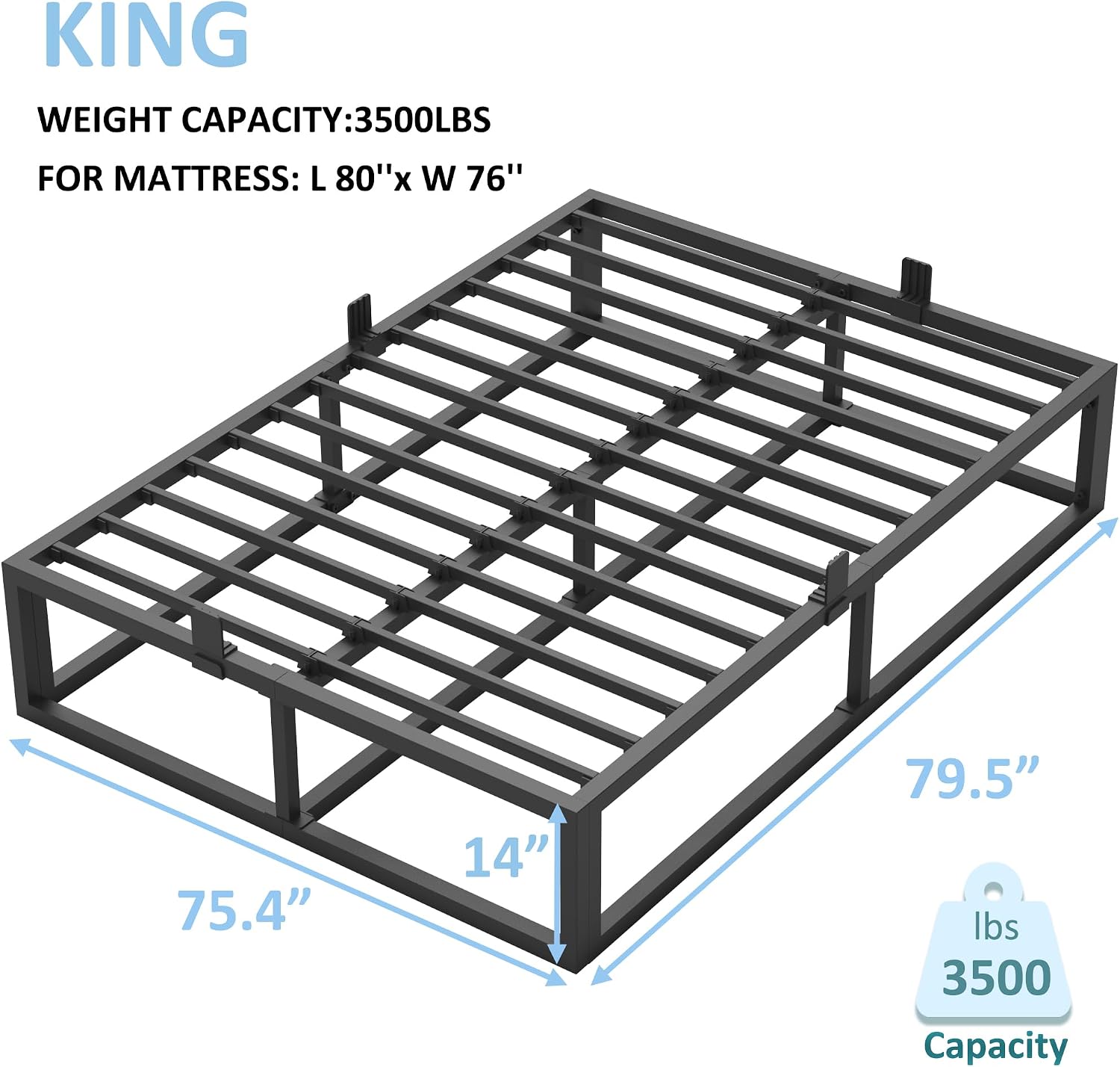 Bilily 14 Inch King Bed Frame with Sturdy Steel Slat Support,Heavy Duty Metal Platform King Size Mattress Foundation,No Box Spring Needed,Easy Assembly,Noise Free,Black