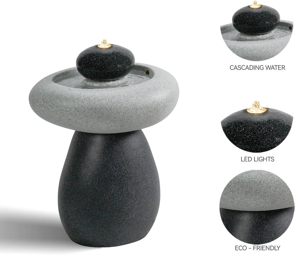 24.02' H Outdoor Water Fountain Made with Eco-Friendly Recyclable Materials, Polyethylene Rock Waterfall Outdoor Fountain, Garden Decor with LED Light & Pump for Patio, Backyard