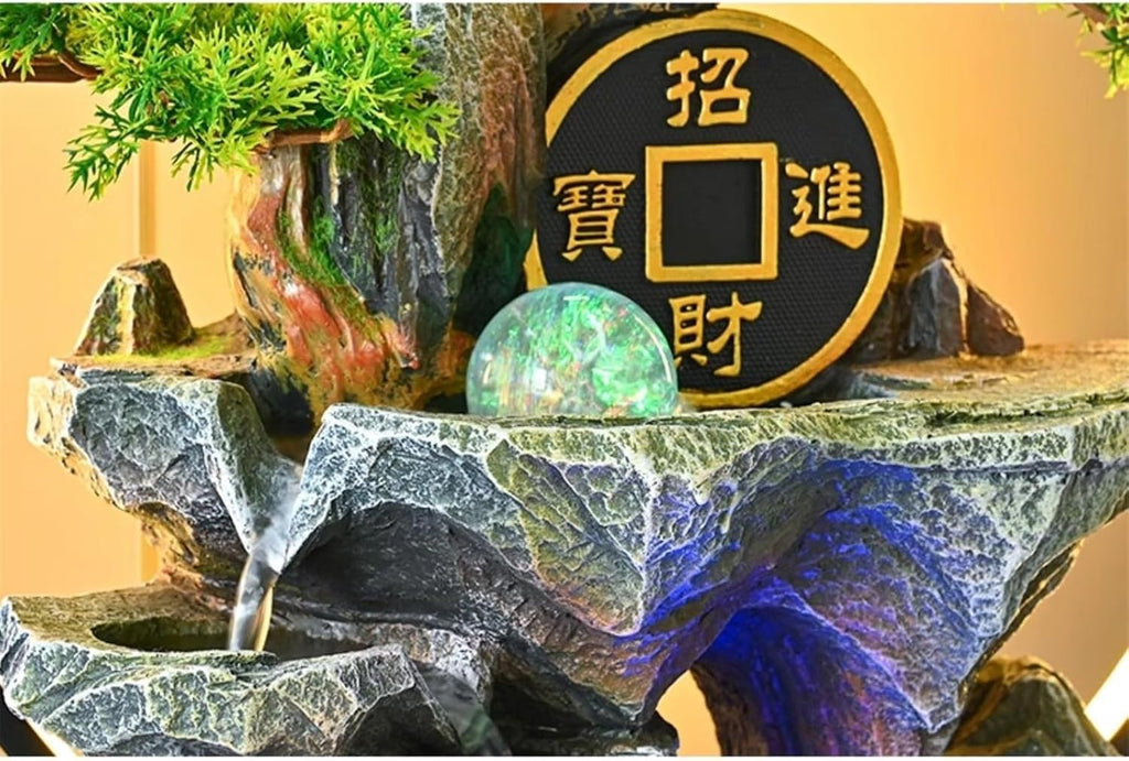 Tabletop Fountain Waterfall Tabletop Water Fountain Rockery with Waterfall and Decorative Piece for Home Office Decor(Gris)
