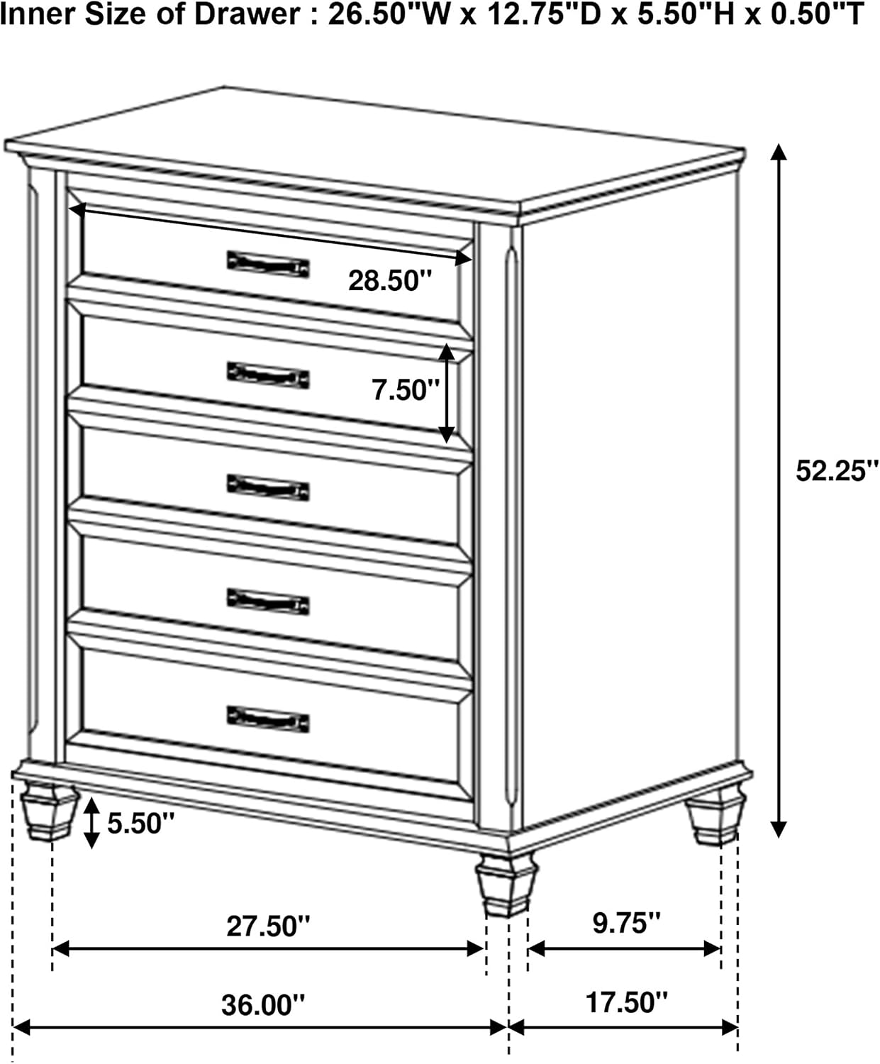 Coaster Home Furnishings Franco Farmhouse 5-Piece Bedroom Set Queen Size Panel Bed Frame 57-inch Headboard Distressed White 205331Q-S5