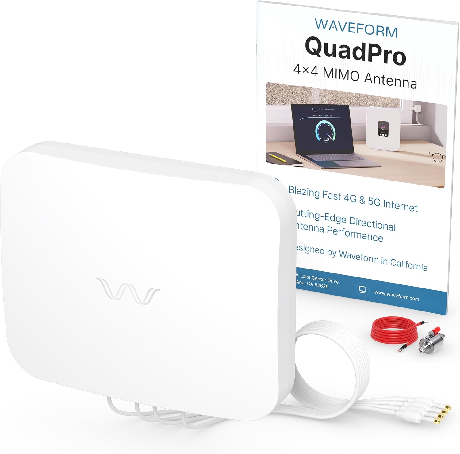 Waveform QuadPro & Lightning Surge Protector Bundle - 4x4 MIMO Panel Antenna for 4G/5G Routers & Gateways for T-Mobile Home Internet, Verizon, AT&T Bundle with FlexMount and LSP